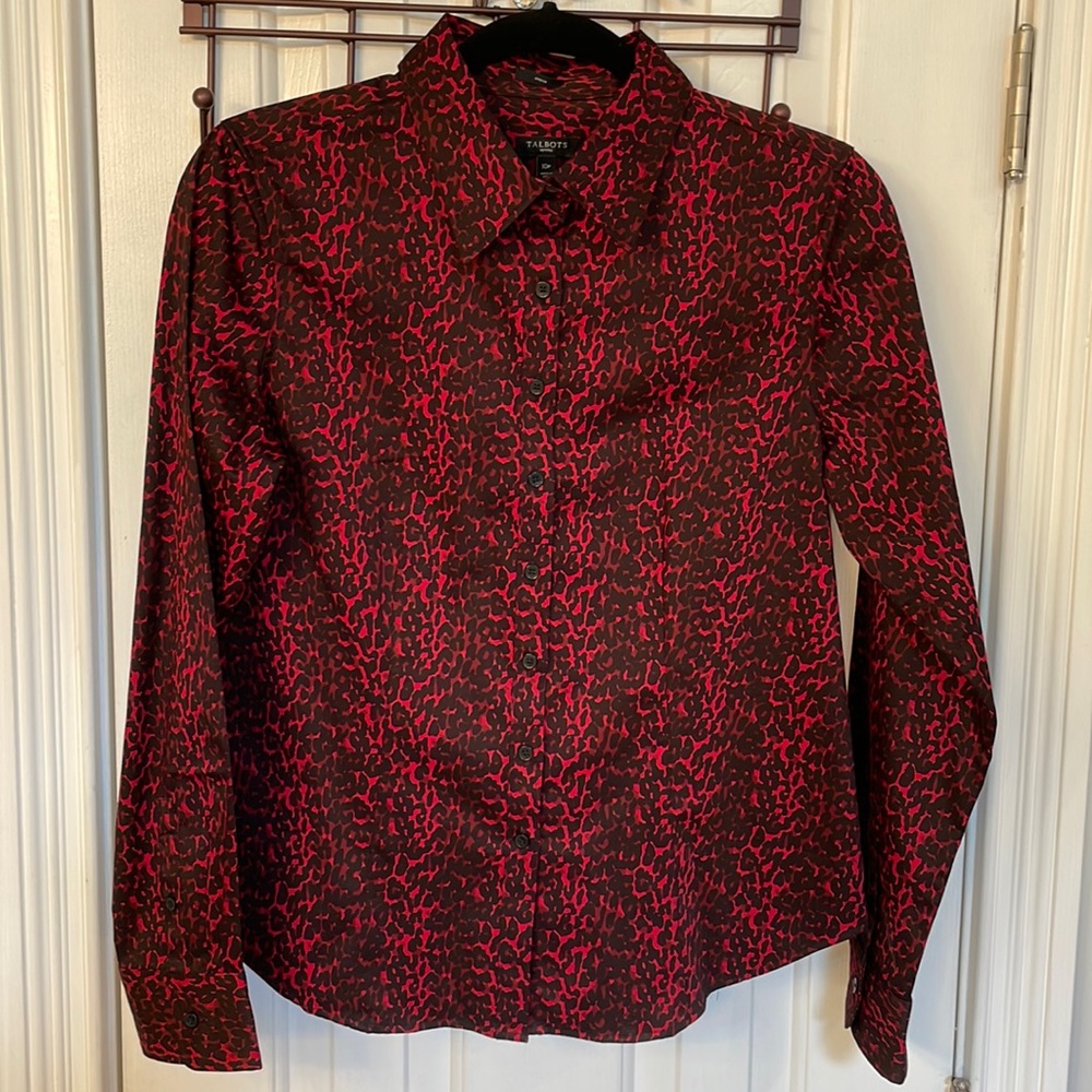 Talbots Red & Black Animal Print Shirt